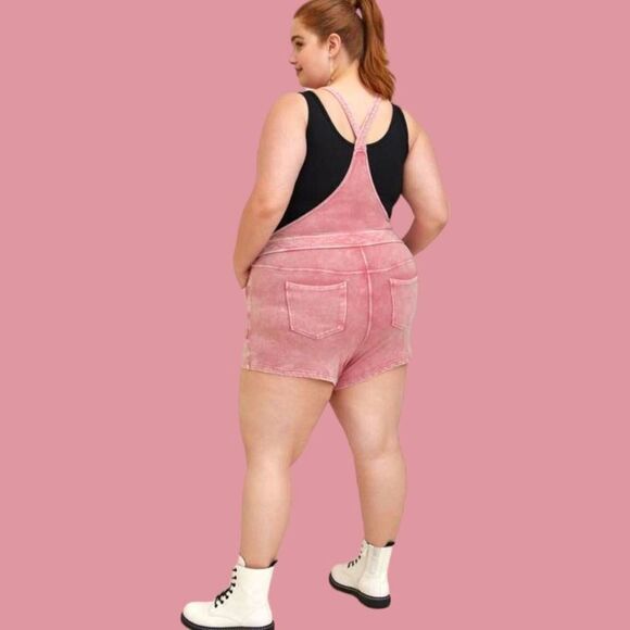TORRID Plus Size Mauve Wash  Shortfall French Terry Surf Skulls Short Overalls - Picture 10 of 16